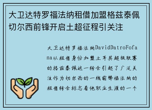 大卫达特罗福法纳租借加盟格兹泰佩切尔西前锋开启土超征程引关注